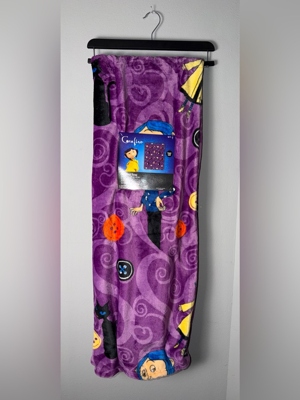 Coraline Purple Plush Throw Blanket - Official Character Design